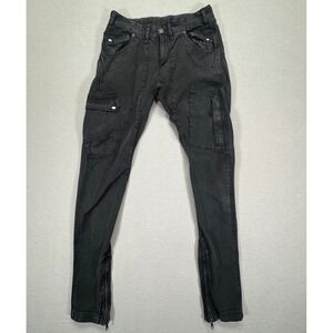 Free People Washed Black Herringbone Cargo Pants Ankle Zip OB153722 Size 2